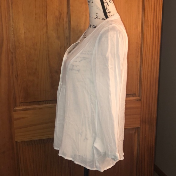 Divided Sheer Pullover Blouse 4 Iridescent Buttons - Picture 3 of 7